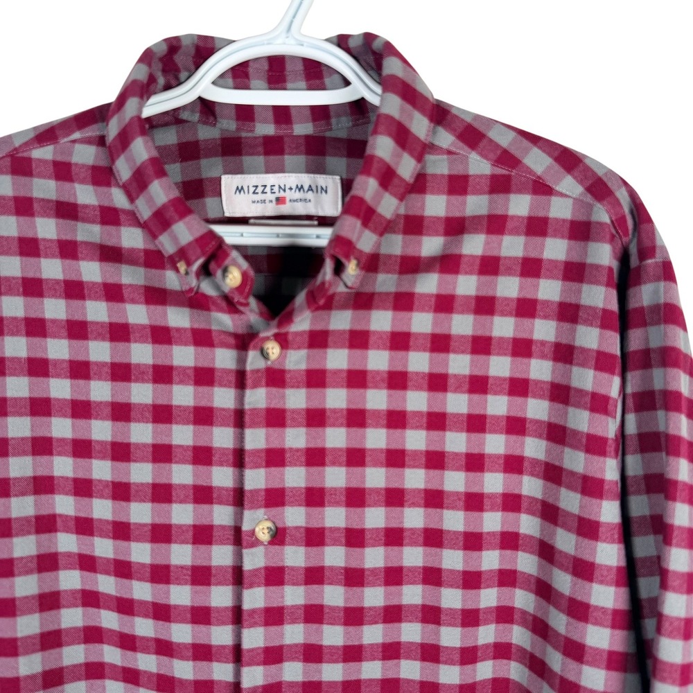 Mizzen+Main Button Up Shirt Mens XL Red Grey Gingham Check Performance Stretch